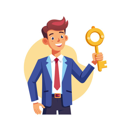 Businessman Displaying Golden Key for Opportunitiesのイラスト素材