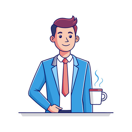 Businessman Holding Coffee Mug While Relaxing in Officeのイラスト素材