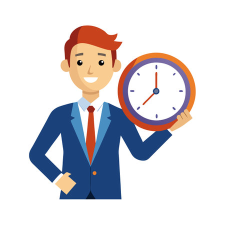 Businessman Demonstrating Time Management with Clockのイラスト素材