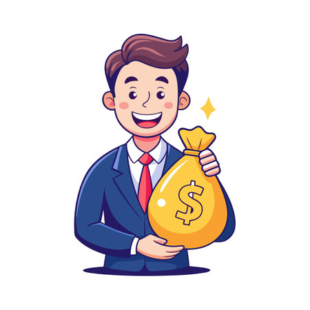 Businessman Holding Money Bag Happilyのイラスト素材