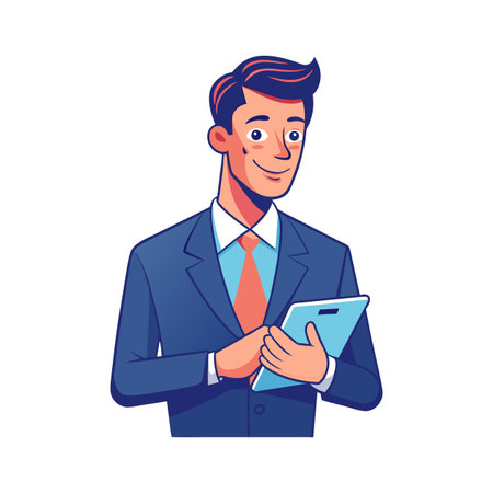 Businessman Checking Emails Illustrationのイラスト素材