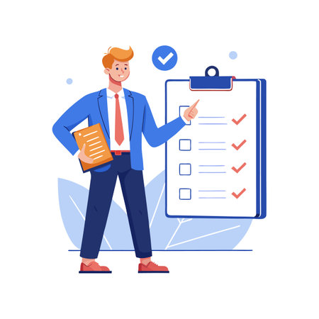 Businessman Analyzing Large Chart for Insightsのイラスト素材