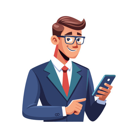 Businessman Reviewing Emails on Computerのイラスト素材