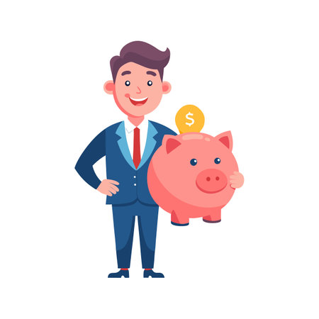 Businessman Holding Piggy Bank for Savingsのイラスト素材
