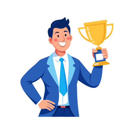 Businessman Holding Trophy Celebrating Successのイラスト素材