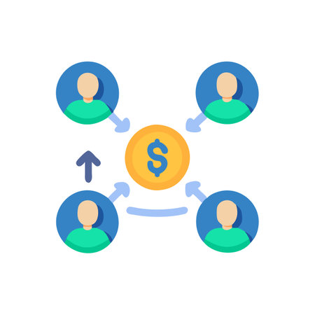 Flat design modern vector illustration concept of teamwork and cooperation. Colorful pictogram of group of people and dollar coin.のイラスト素材