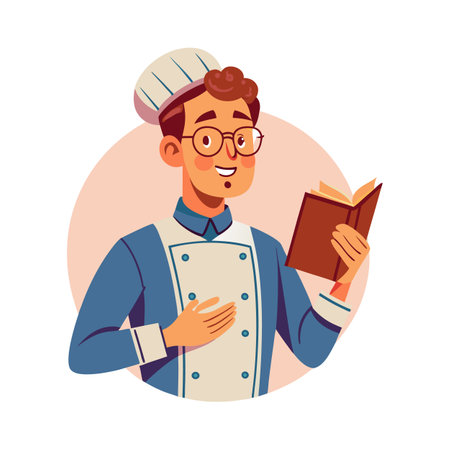 Teacher Holding Cookbook While Teaching Culinary Artsのイラスト素材