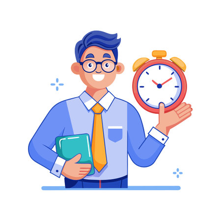 Instructor Holding Clock During Time Lessonのイラスト素材