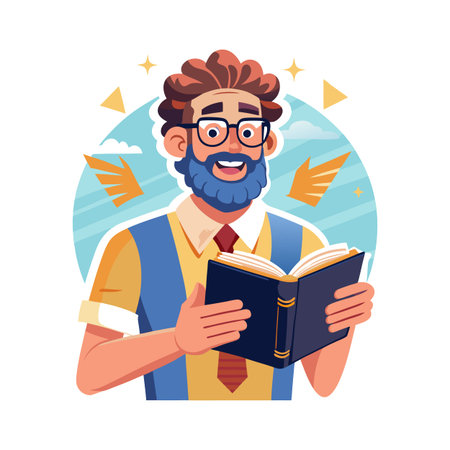 Dynamic Educator Using Mythology Book for Class Discussionのイラスト素材
