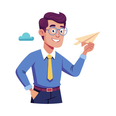 Inspiring Teacher Showcasing Paper Airplane for Learningのイラスト素材