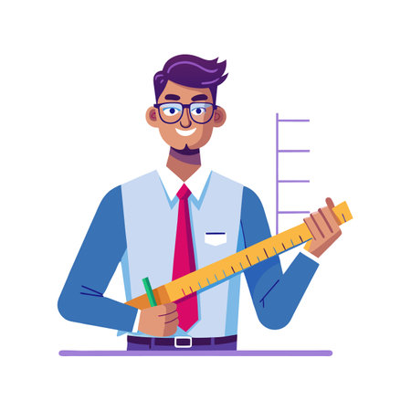 Inspiring Teacher Presenting Ruler for Measurement Teachingのイラスト素材