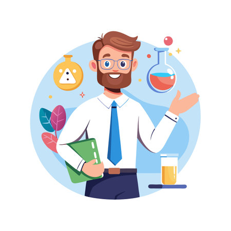 Inspiring Teacher Showcasing Science Experiment Kit for Classのイラスト素材