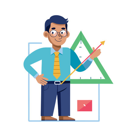 Inspiring Teacher Presenting Ruler for Geometry Classesのイラスト素材