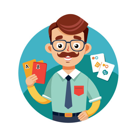 Inspiring Teacher Showcasing Flashcards for Learningのイラスト素材