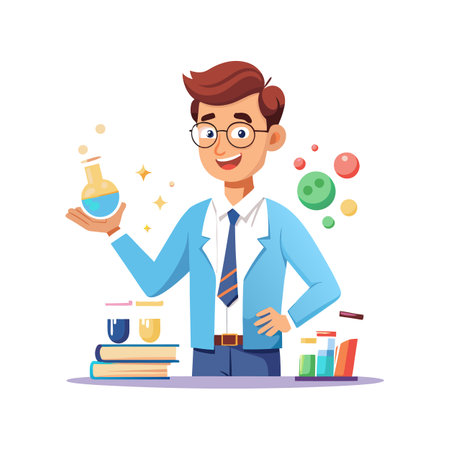 Teacher Using Science Experiment Kit for Learningのイラスト素材