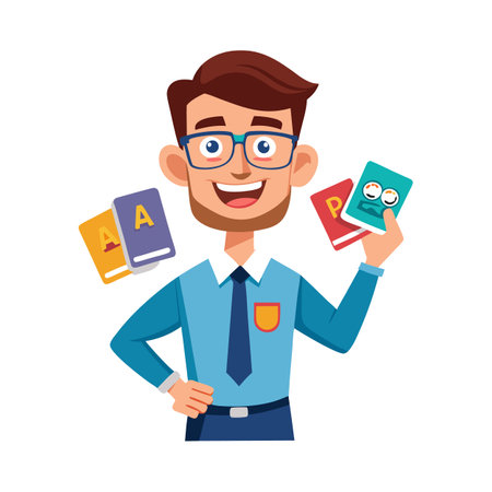 Inspiring Teacher Presenting Flashcards for Learningのイラスト素材