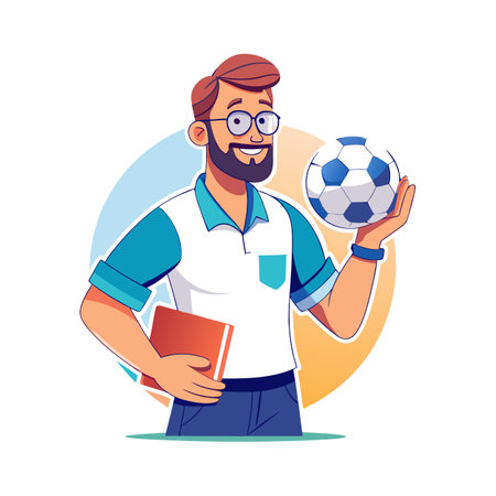 Teacher Using Soccer Ball for Physical Educationのイラスト素材