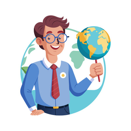 Inspiring Teacher Presenting Small Globe for Geographyのイラスト素材