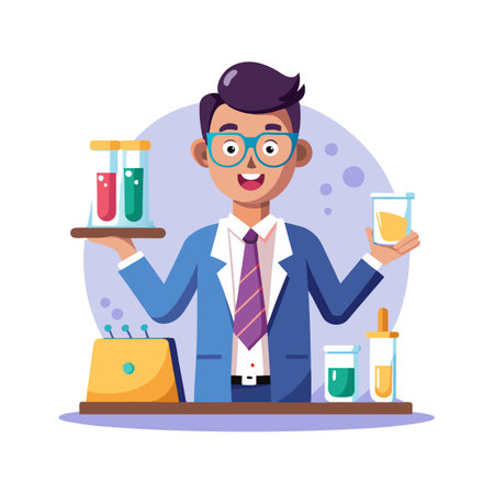 Inspiring Teacher Presenting Test Tubes for Learningのイラスト素材