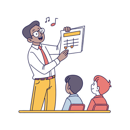 Engaging Teacher with Music Note Chartのイラスト素材