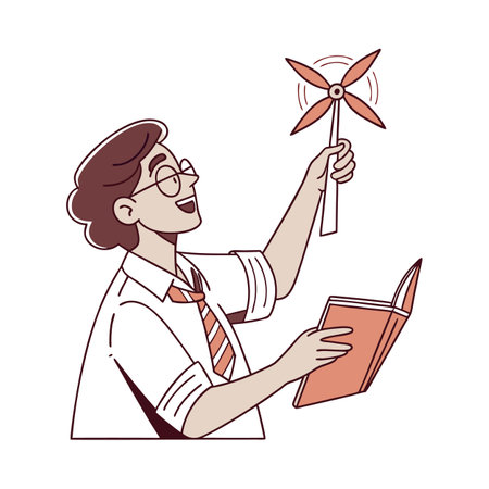 Engaging Male Educator and Windmill Modelのイラスト素材