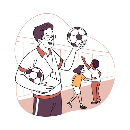 Dynamic Male Educator Using Soccer Ball for Learningのイラスト素材