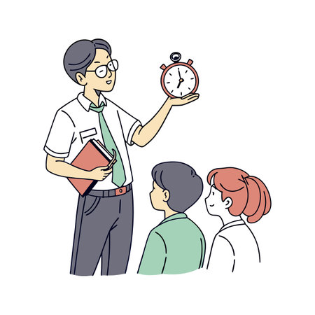 Dynamic Male Teacher with Stopwatch in Discussionのイラスト素材
