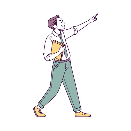 Dynamic Male Teacher Pointing Forward while Speakingのイラスト素材
