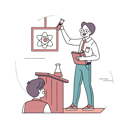 Dynamic Male Teacher Presenting Science Experimentのイラスト素材