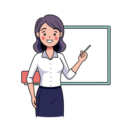 Teacher Smiling and Writing on Whiteboardのイラスト素材