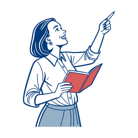 Teacher Raising Hand While Holding Notebookのイラスト素材
