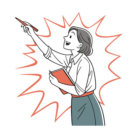 Happy Teacher Pointing with Marker and Smilingのイラスト素材