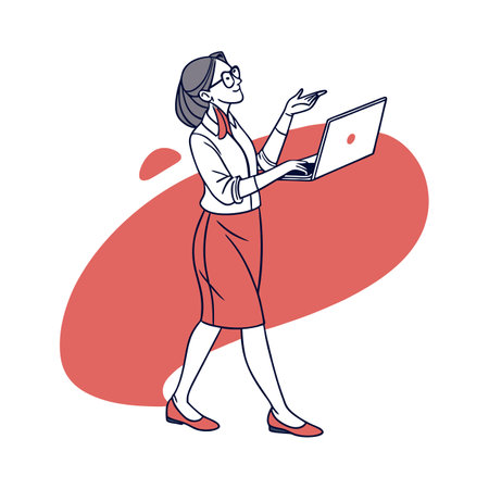 Dynamic Teacher Using Laptop to Explainのイラスト素材