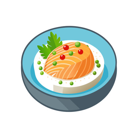 Delicious Poached Salmon and Riceのイラスト素材