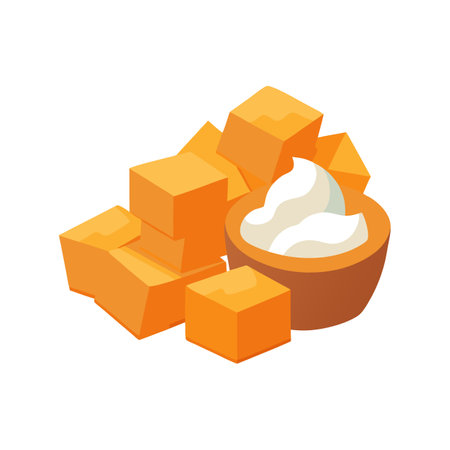 Tasty Sweet Potato Cubes with Yogurt Delightのイラスト素材
