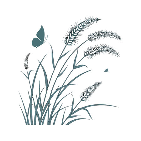 Elegant Butterfly Grass Display on Whiteのイラスト素材