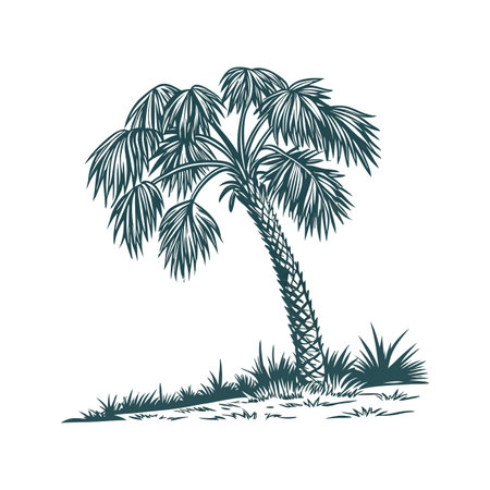 Stylish Cabbage Palm on White Canvasのイラスト素材