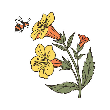 Stylish Bumblebee Plant on White Canvasのイラスト素材