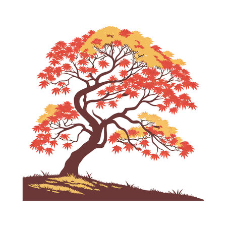 Elegant Japanese Maple Leaf Design on Whiteのイラスト素材