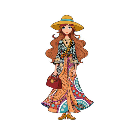 Stylish Bohemian Chic Model Fashion Designのイラスト素材