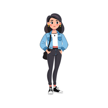 Illustrated Model in Casual Denim Jacket