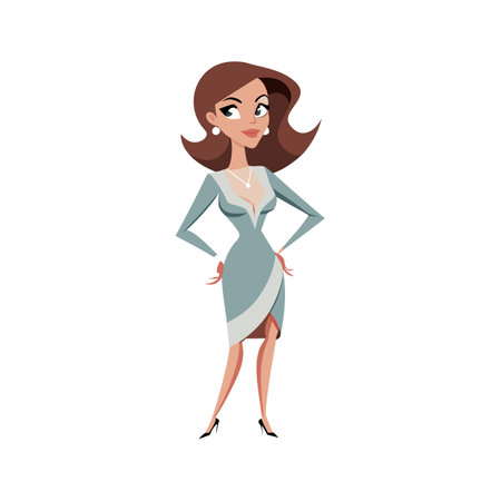 Stylish Plunging V-Neck Dress Fashion Model Designのイラスト素材
