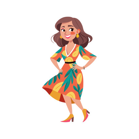 Charming Spring Fashion Model in Floral Designのイラスト素材