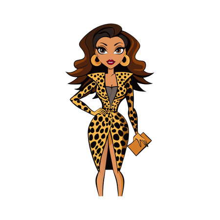 Chic Animal Print Fashion Model Illustrationのイラスト素材