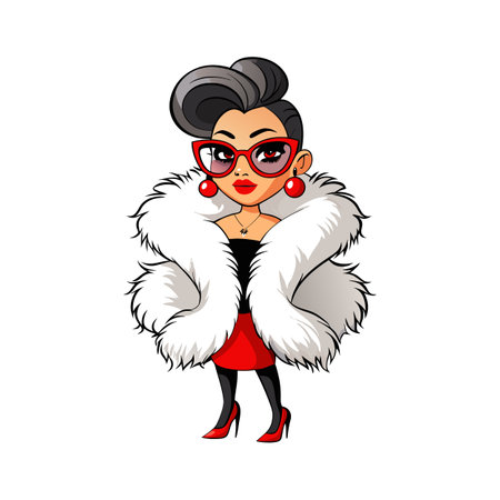 Stylish Faux Fur Coat Fashion Model Designのイラスト素材