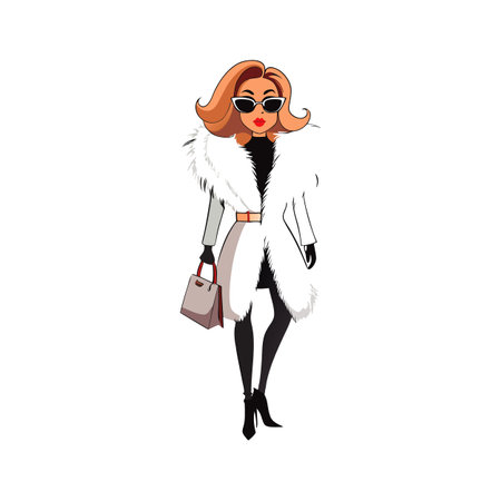 Luxurious Fur Trimmed Coat Fashion Modelのイラスト素材