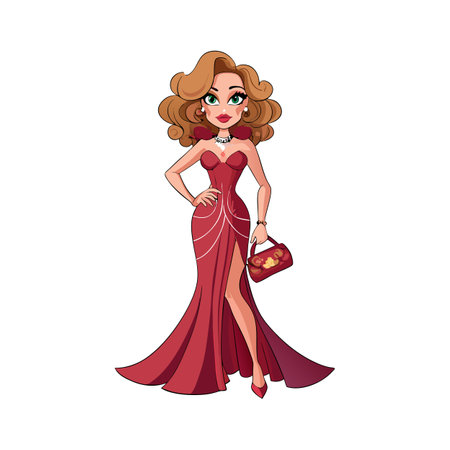 Stylish Luxurious Evening Gown Fashion Modelのイラスト素材