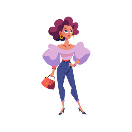 Stylish Fashion Model in Puffy Sleeves Blouseのイラスト素材