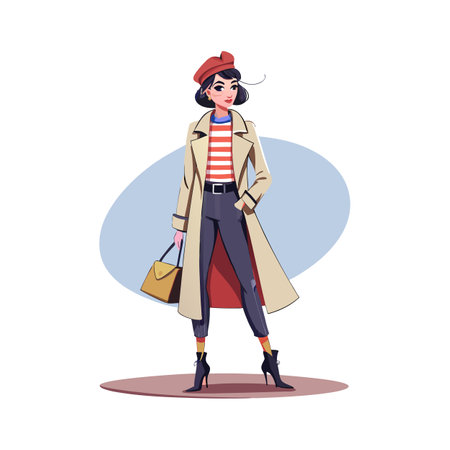 Chic Parisian Street Fashion Model Illustrationのイラスト素材