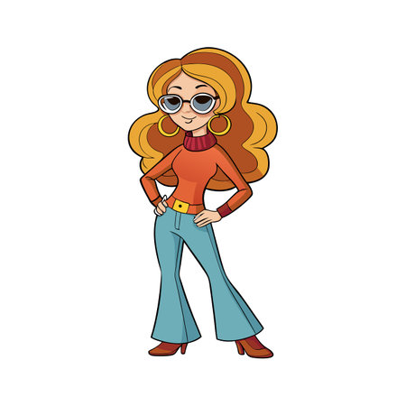 Charming Fashion Model in 70s Bell Bottomsのイラスト素材